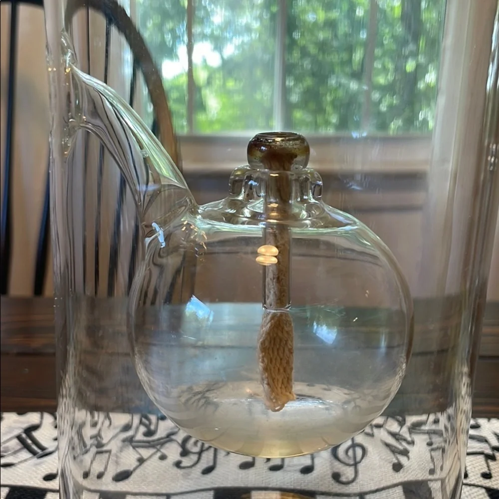 Oil Candle Lamp Handblown Kerosene Holder with Wick Intricate Accent